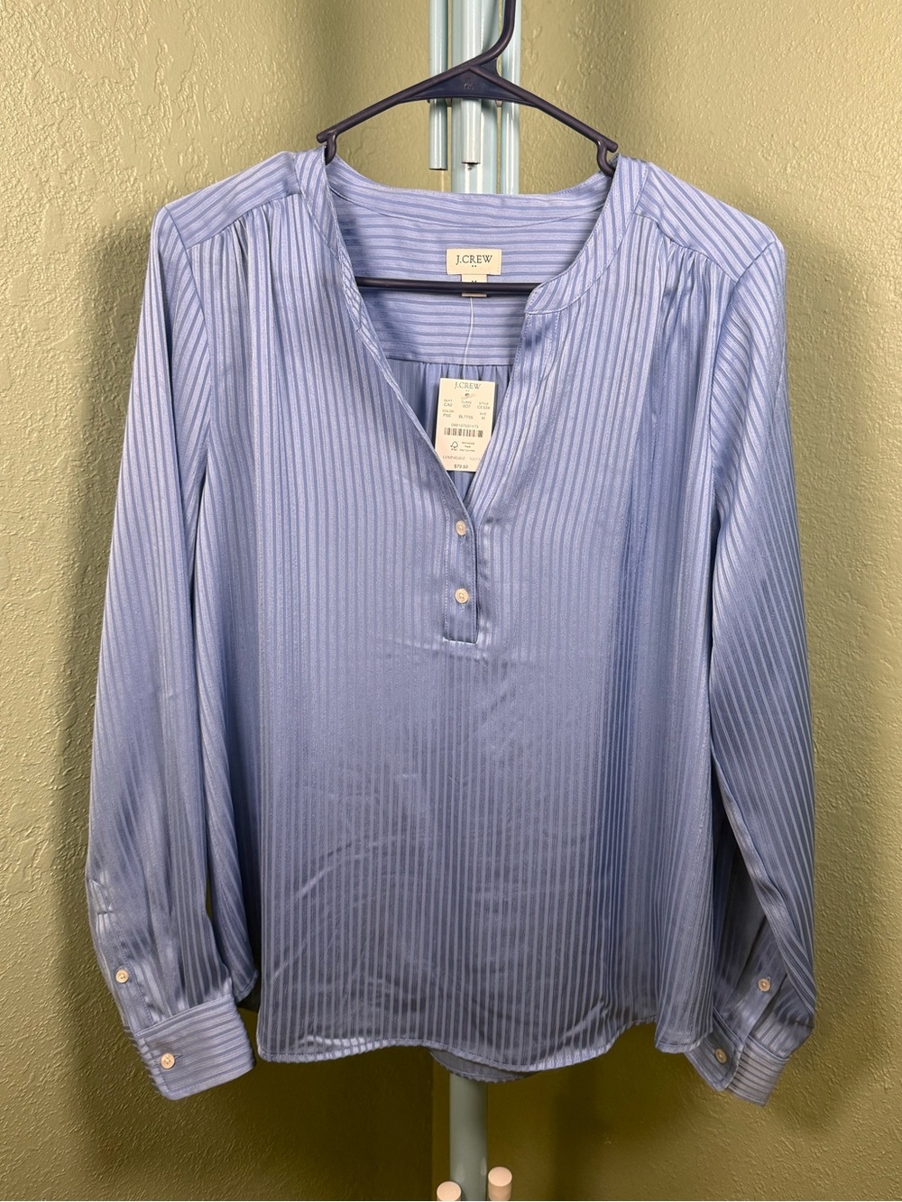 J. Crew Pale Blue Striped Henley Blouse